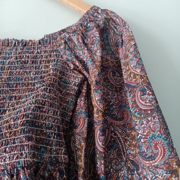 J.Crew Liberty Paisley Top Cotton Smocked Puff Sleeve Cropped Boho M - Picture 4 of 7